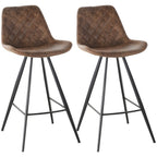 Set Of 2 Bar Stools Microfiber Cloth Tub Seats Padded Steel Brown