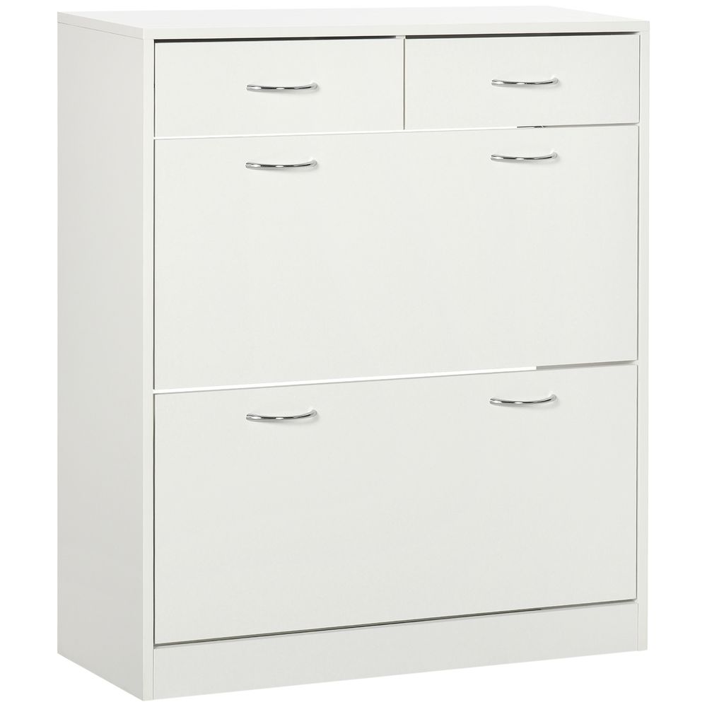 Slim Shoe Cabinet with 2 Flip Drawers for 12 Pairs of Shoes White