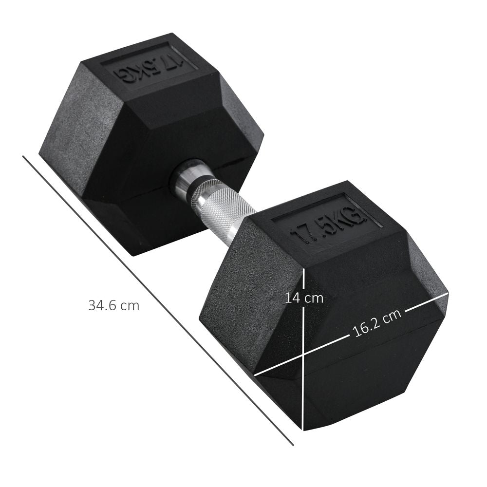 17.5KG Rubber Hex Dumbbell - Portable Hand Weights for Home Gym