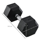 17.5KG Rubber Hex Dumbbell - Portable Hand Weights for Home Gym