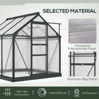 Polycarbonate Walk-In Greenhouse - Aluminium Frame - 6x6ft - Slide Door
