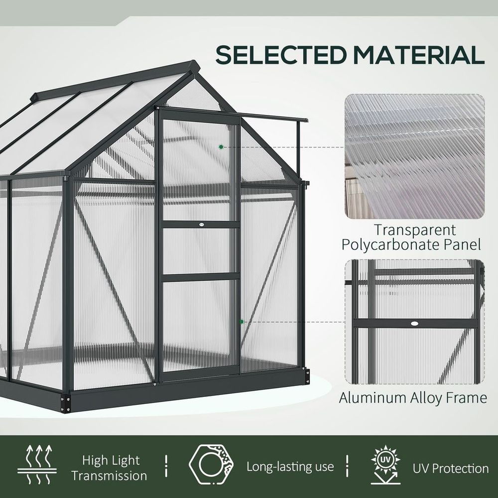 Polycarbonate Walk-In Greenhouse - Aluminium Frame - 6x6ft - Slide Door