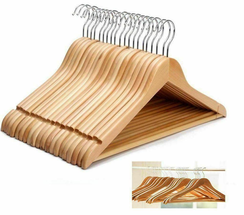 20-Pack X20 Wooden Coat Hangers - Suit Garment Clothes - Space Efficient