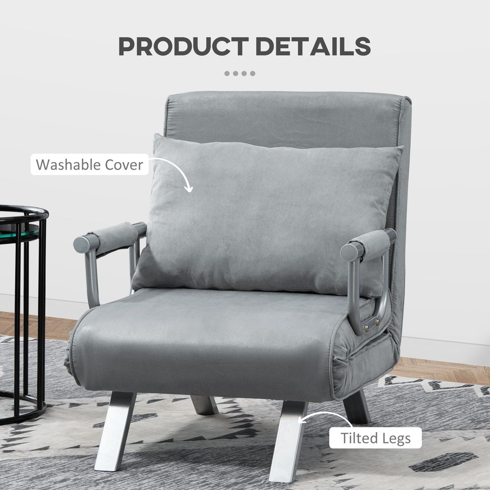 Modern 4-In-1 Single Sofa Bed Sleeper Foldable Portable Armchair Bed Chair Lounge Couch with Pillow for Living Room, Bedroom, Light Grey