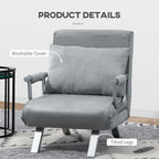 Modern 4-In-1 Single Sofa Bed Sleeper Foldable Portable Armchair Bed Chair Lounge Couch with Pillow for Living Room, Bedroom, Light Grey