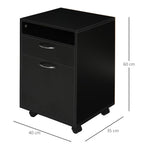 60cm Storage Cabinet w/Drawer Open Shelf Metal Handles 4 Wheels Office Home Organiser Mobile Printer Black