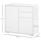 High Gloss Frame Sideboard, Side Cabinet, Push-Open Design with 2 Drawer for Living Room, Bedroom, White in White