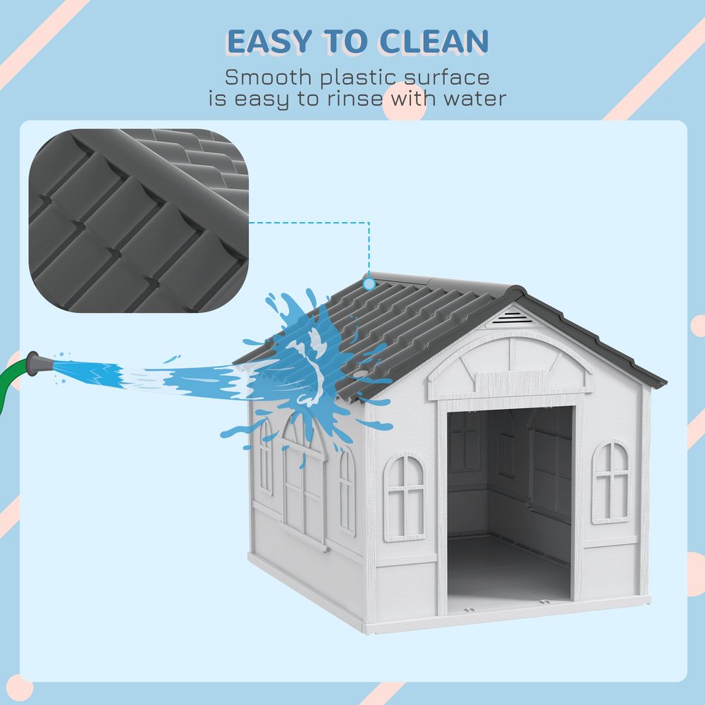 Weather-Resistant Dog House, Puppy Shelter for Medium Dogs - Grey