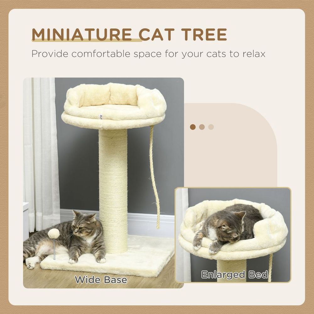 Indoor Cat Tree - Sisal Scratching Post, Spacious Kitten Bed - Cream