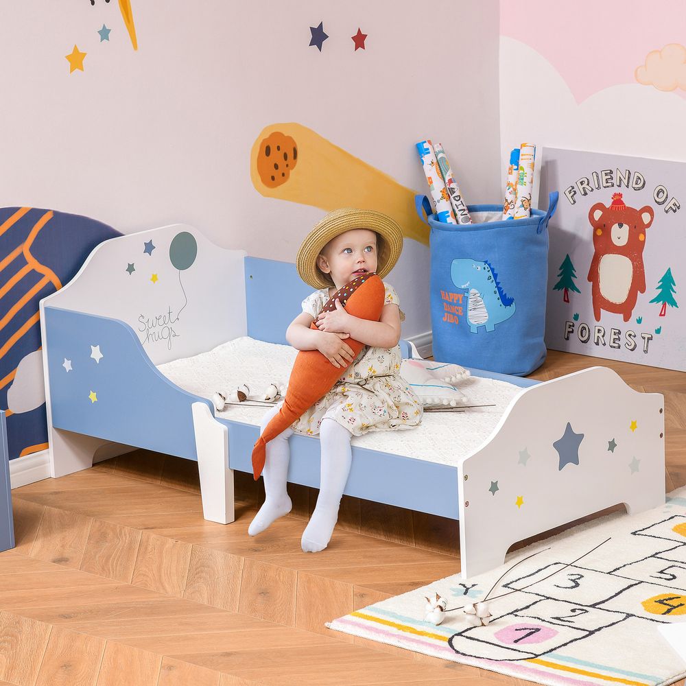 Toddler Bed Frame, Kids Bedroom Furniture for Boys Girls with Safe Guardrails, Low Junior Blue