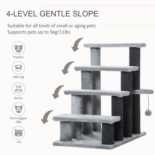 Pet Stairs with 3-step Stair, Scratching Posts, Platforms, Toy Ball