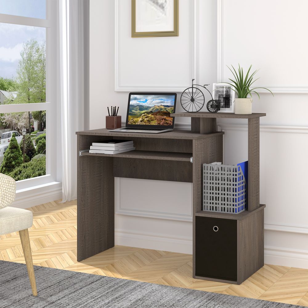 2021 Home Office Computer Desk - Sliding Keyboard Tray, Storage Drawer, Shelf - Sleek Grey Design