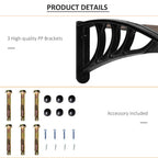Clear Polycarbonate Curved Awning - 80x195x23cm - Black