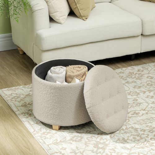 45cm Round Ottoman with Storage, Lid, Cashmere Footstool, Cream White