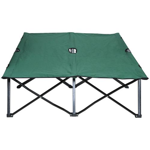 Double Camping Bed Camping Cot Foldable Sunbed Outdoor Patio Sleeping Bed Super Light with Carry Bag (Green)