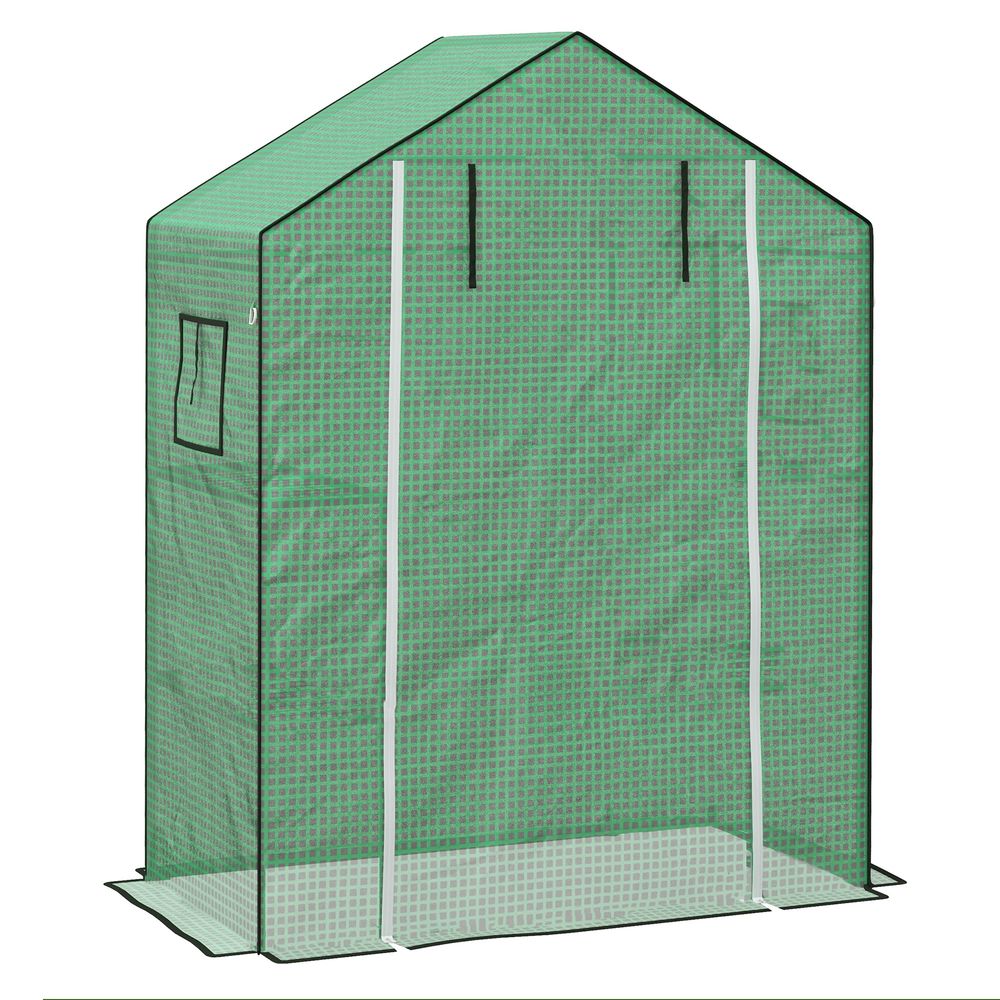Greenhouse Cover Replacement w/ Door & Mesh Windows, Green - Durable & UV-Resistant