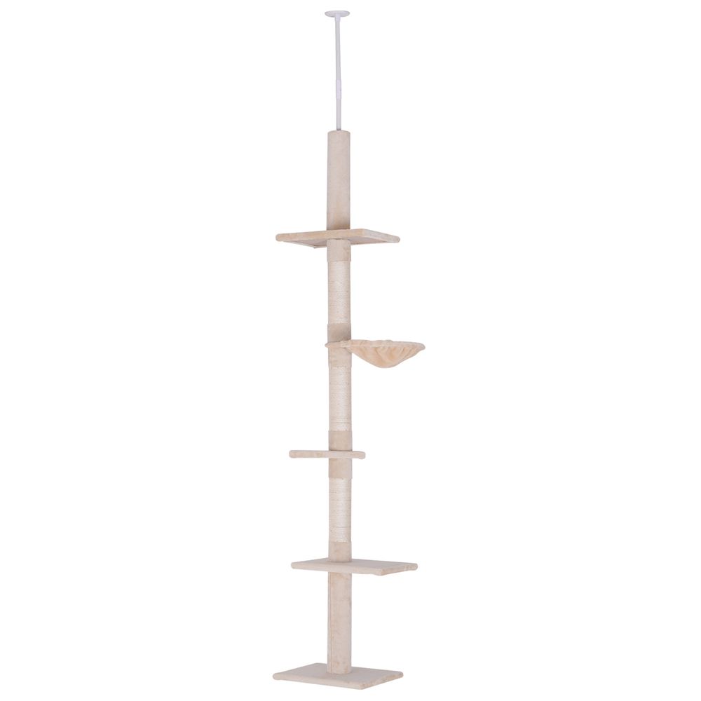 Floor to Ceiling Cat Tree for Indoor Cats 5-Tier Kitty Tower Beige