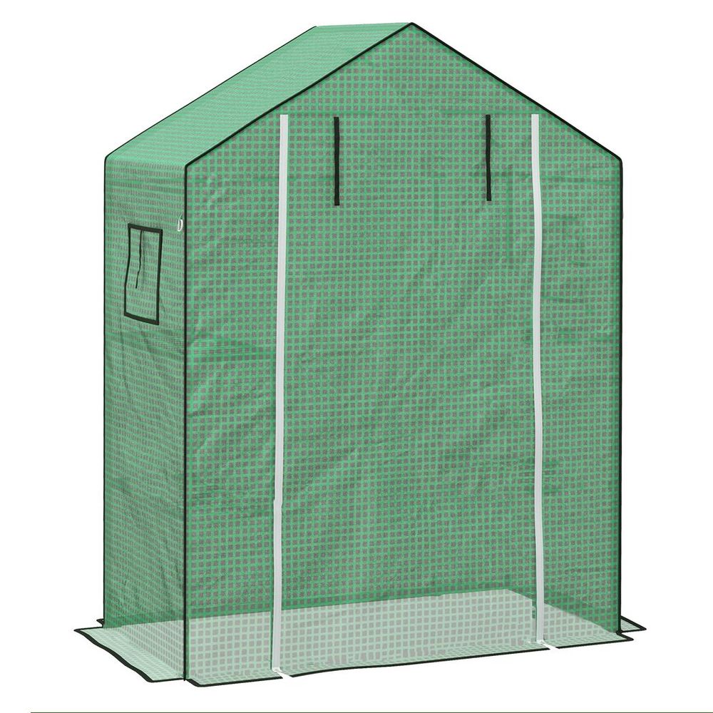 Greenhouse Cover Replacement w/ Door & Mesh Windows, Green - Durable & UV-Resistant