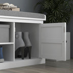 Shoe Storage Bench with Cushion 2 Cabinets for Entryway Hallway White
