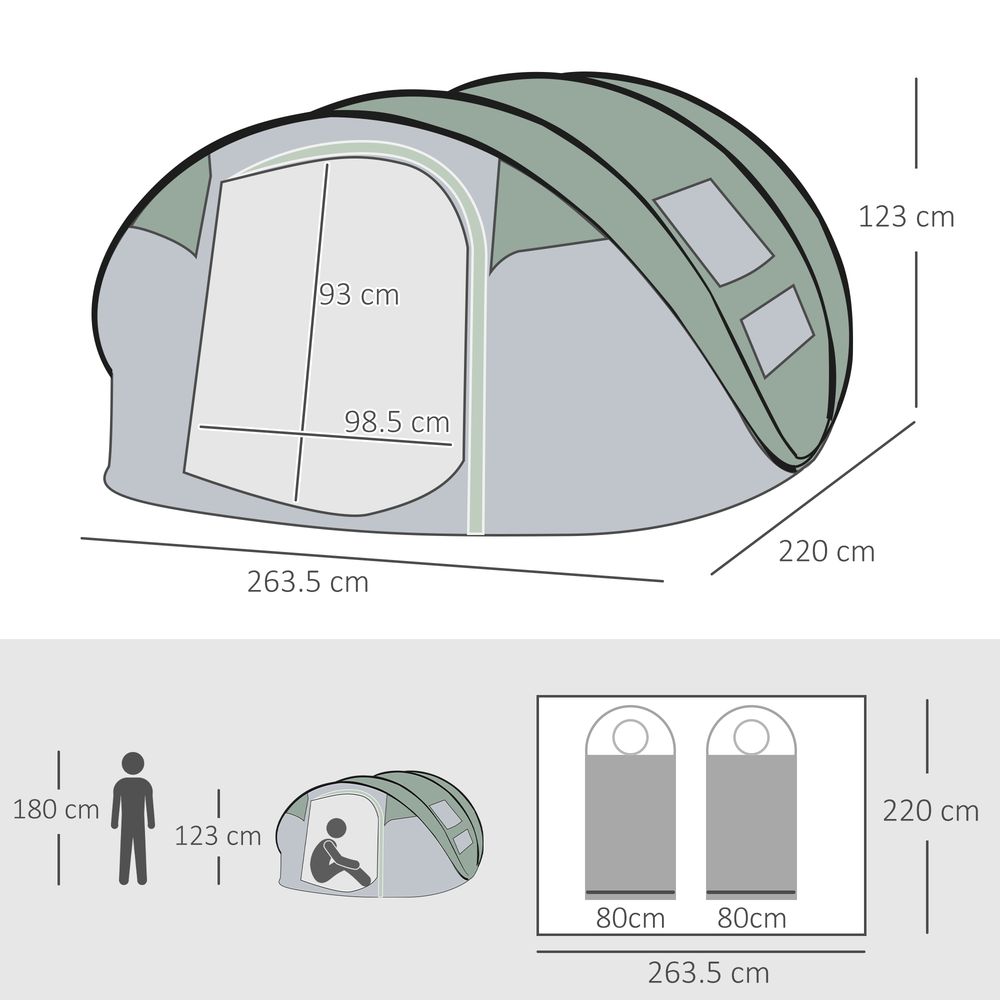 4-5 Person Dome Camping Tent - Pop-Up Design - 4 Windows - Quality & Professional