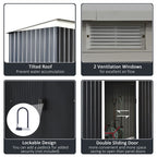 9ft x 4ft Metal Garden Shed, Outdoor Tool House with Foundation Kit, Ventilations and Double Doors, Dark Grey