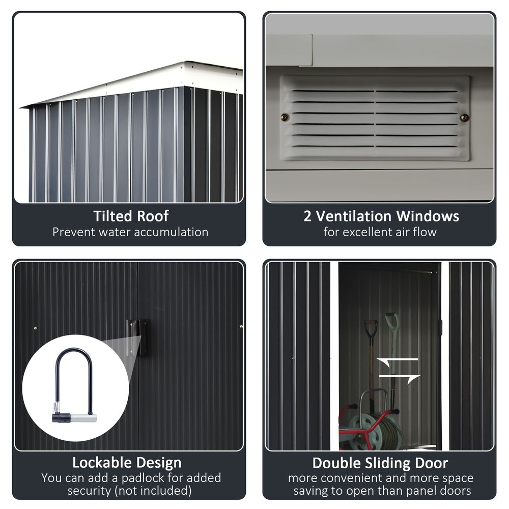 9ft x 4ft Metal Garden Shed, Outdoor Tool House with Foundation Kit, Ventilations and Double Doors, Dark Grey