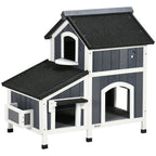 Wooden Cat House Outdoor w/ Flower Pot, Window, Multiple Entrances