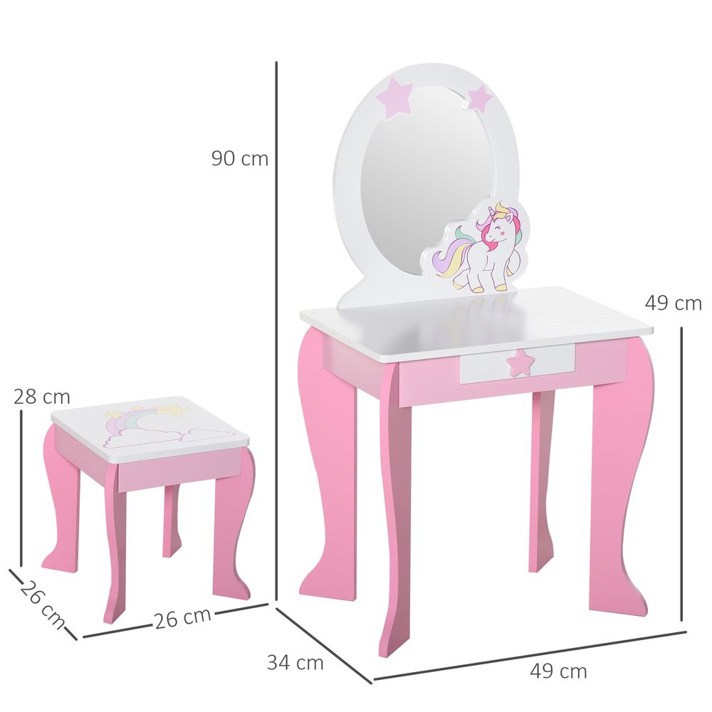 Magical Unicorn Girls Vanity Set with Mirror and Stool, Ages 3-6
