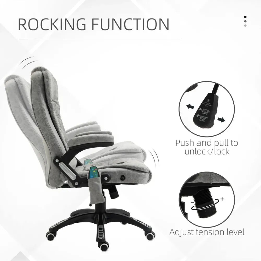 Executive Reclining Chair w/ Heating Massage Points Relaxing Headrest Grey with Soothe Detail