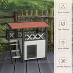 Outdoor Cat House w/ Stairs, Roof, & Balcony, White