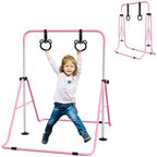 Adjustable Height Foldable Kids Gymnastics Bar with Non-Slip Mats, Pink