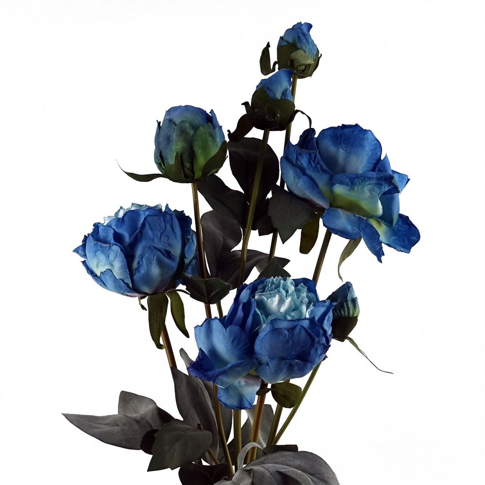 55cm Blue Peony Artificial Flowers Spray - 4 Flowers 3 Buds