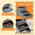 3 Step Dog Steps with Storage Boxes, Cat Stairs for Bed Sofa, Light Grey in Grey