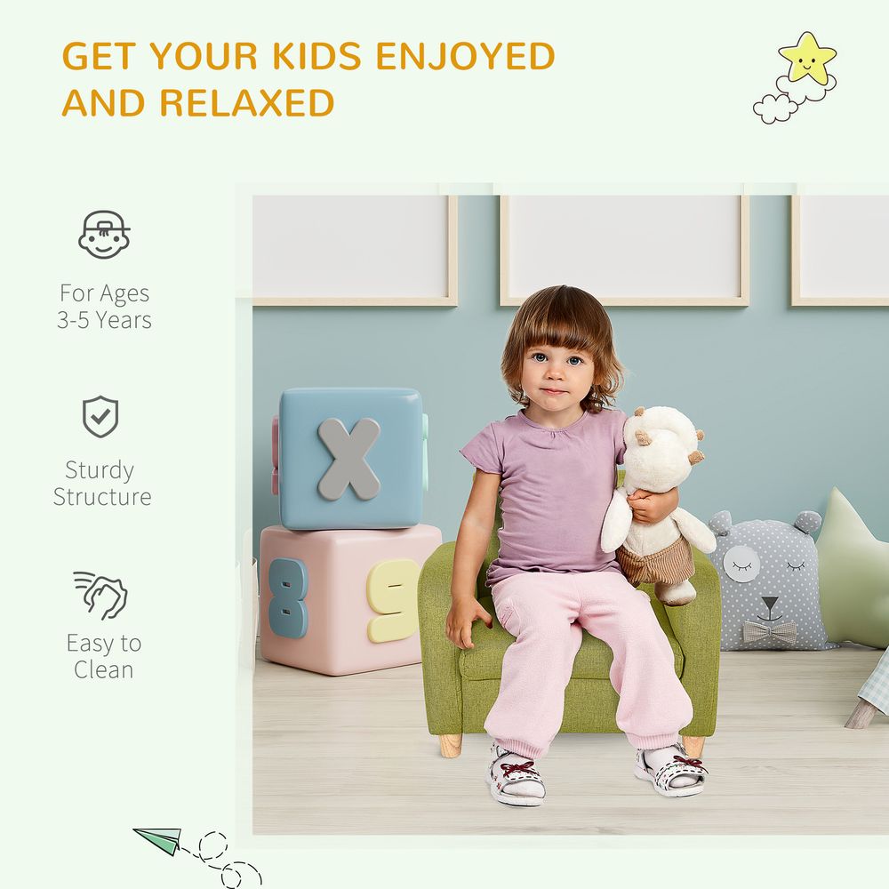 Child Armchair Wood Frame with Padding Seat Low-Rise Bedroom