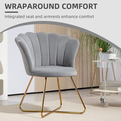Accent Chair, Velvet Armchair with Lotus Backrest, Steel Legs