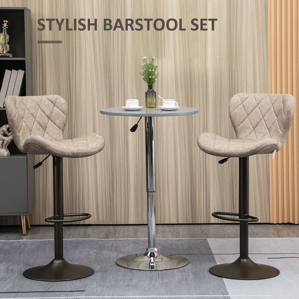 Steel Diamond Pattern Chairs with Backrest & Footrest, Set of 2, PU Khaki