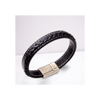 Black Leather Bracelet: Men's Faux, Magnetic Clasp, Great Gift Option