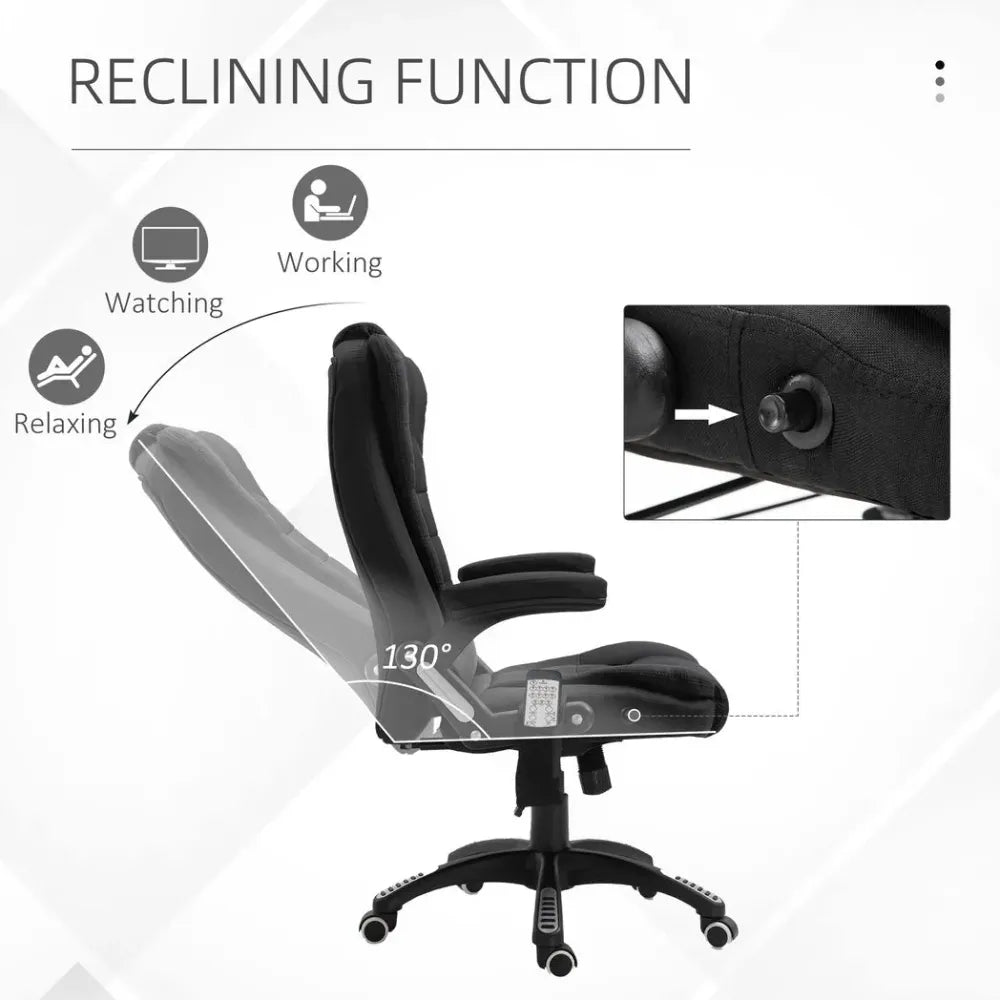 Reclining Chair w/ Heating Massage Points Relaxing Headrest Black - Executive