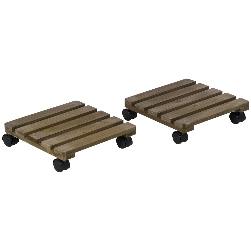 Wooden Plant Stand Set - 2 Pack - with Wheels - Flowerpot Holder