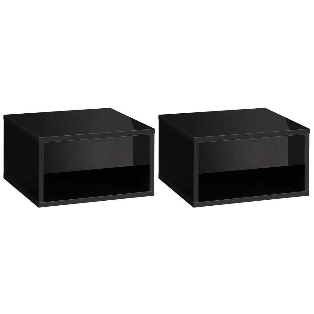 Wall-Mounted Nightstand Set - 2x Drawer, Black - Reliable Quality