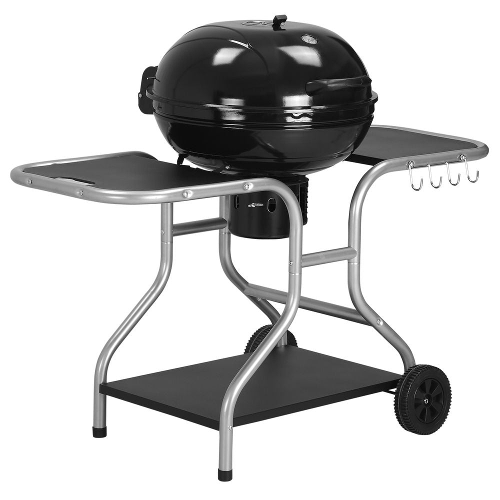 Garden Trolley BBQ Grill - Black - High-Temperature Enamel - Portable & Spacious - Ideal for Outdoor Grilling