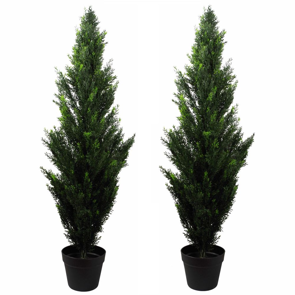 120cm Pair of Artificial Cedar Cypress Topiary UV Resistant