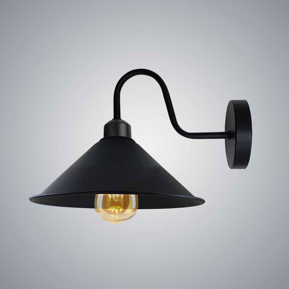 Black Wall Light Fixture,Black Wall Sconce E27 Base Socket Screw Type Wall Mounted Swan Neck Cone Shape Shade in Black