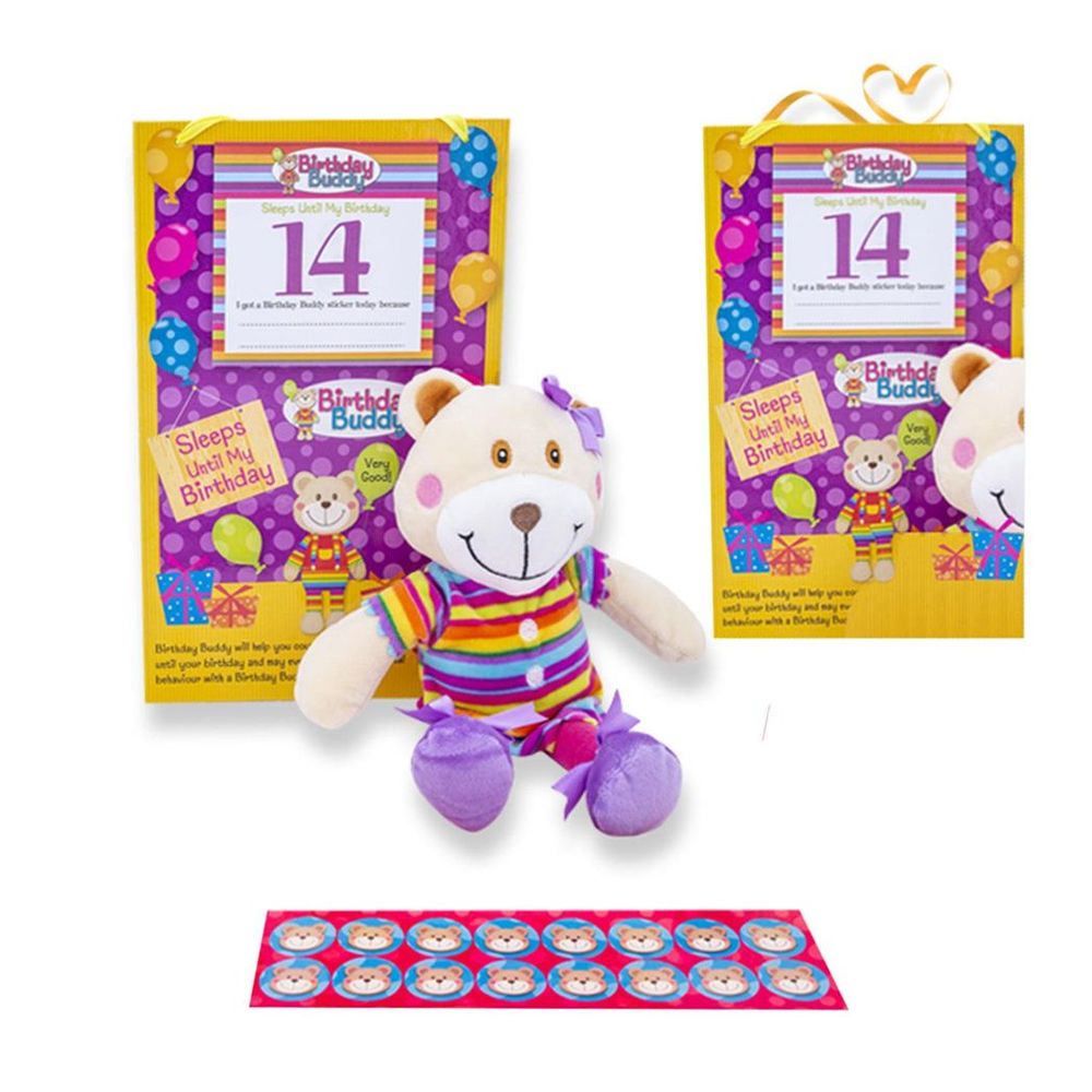 Birthday Buddy (Girl) & (Boy) Toy - Countdown, Plush Bear, Calendar, Stickers!