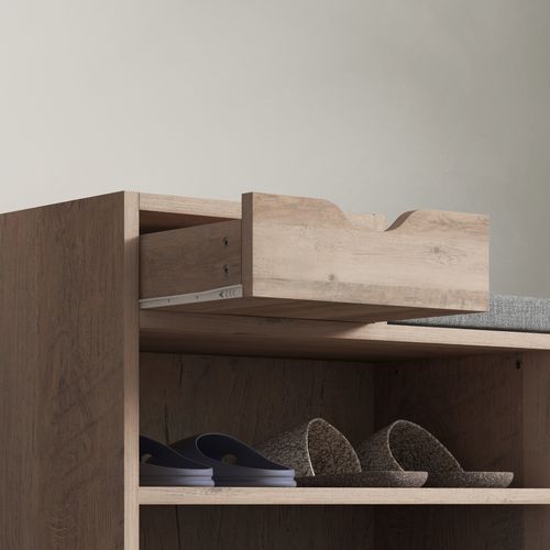 Upholstered Entryway Shoe Bench with Storage Drawer Distressed