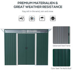 Pent Roofed Metal Shed Foundation Vent 260x133x200cm Sliding Door Green