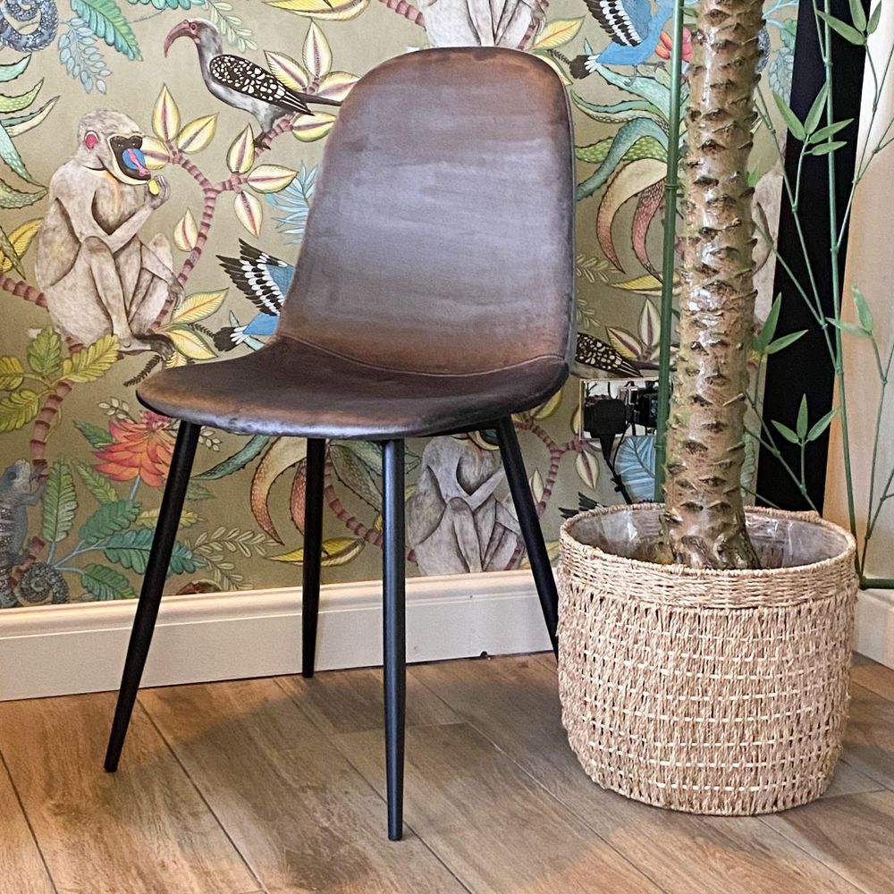 Velvet Grey Chair with Stylish Black Metal Legs