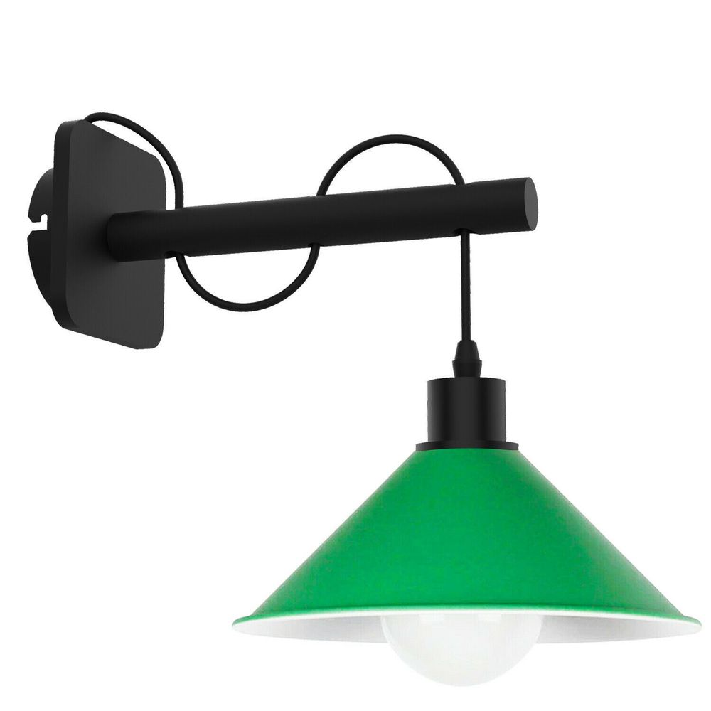 Modern Industrial Black Wall Light Wood Sconce Fitting Metal Green Cone Shape Shade Indoor Light Fixture With Bulb