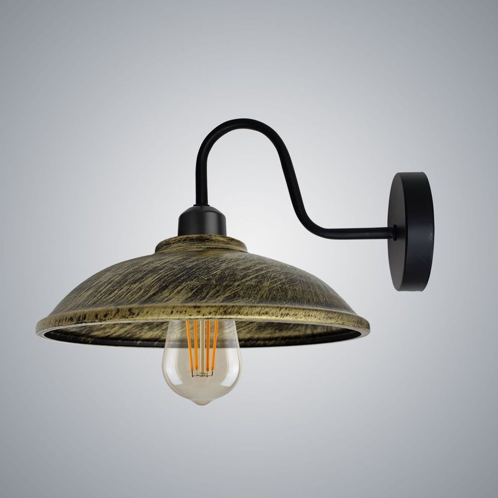 Brushed Brass Wall Light Fixture, Black Wall Sconce E27 Base Socket Screw Wall Mounted Swan Neck Hemisphere Shape Shade
