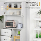 Free standing Kitchen Cupboard, Storage Cabinet with Doors and Sheleves, 3 drawers and Open Space, Adjustable Height Storage Unit, White